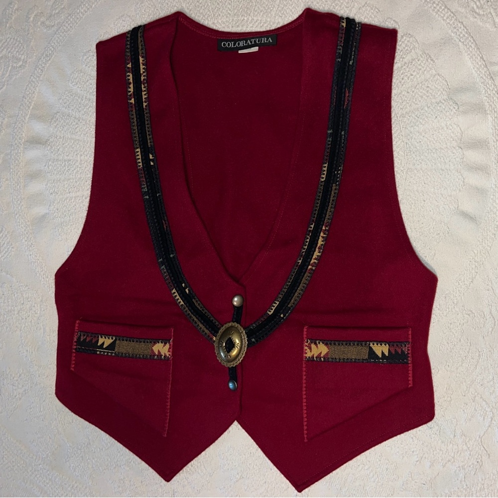 Country western 100% wool maroon vest vintage Coloratura brand cowboy 🌵🤠♥️